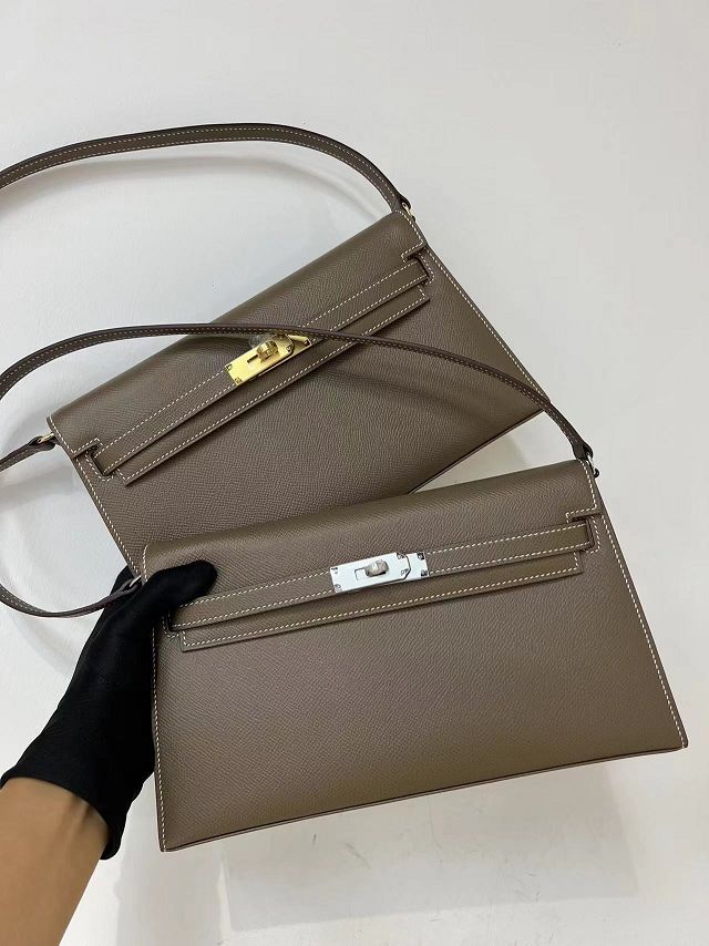 Hermes original madame leather kelly elan KE0028 blue lin