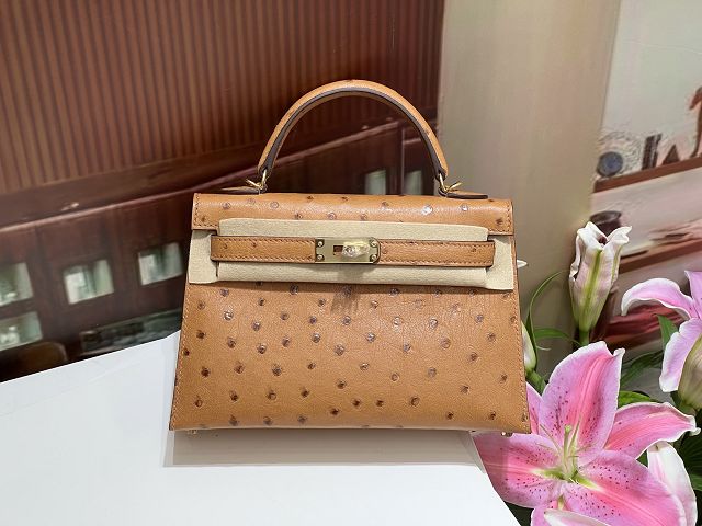 Hermes handmade genuine 100% ostrich leather kelly 19 bag K019 