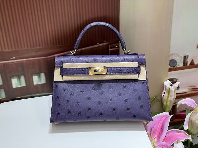 Hermes handmade genuine 100% ostrich leather kelly 19 bag K019 