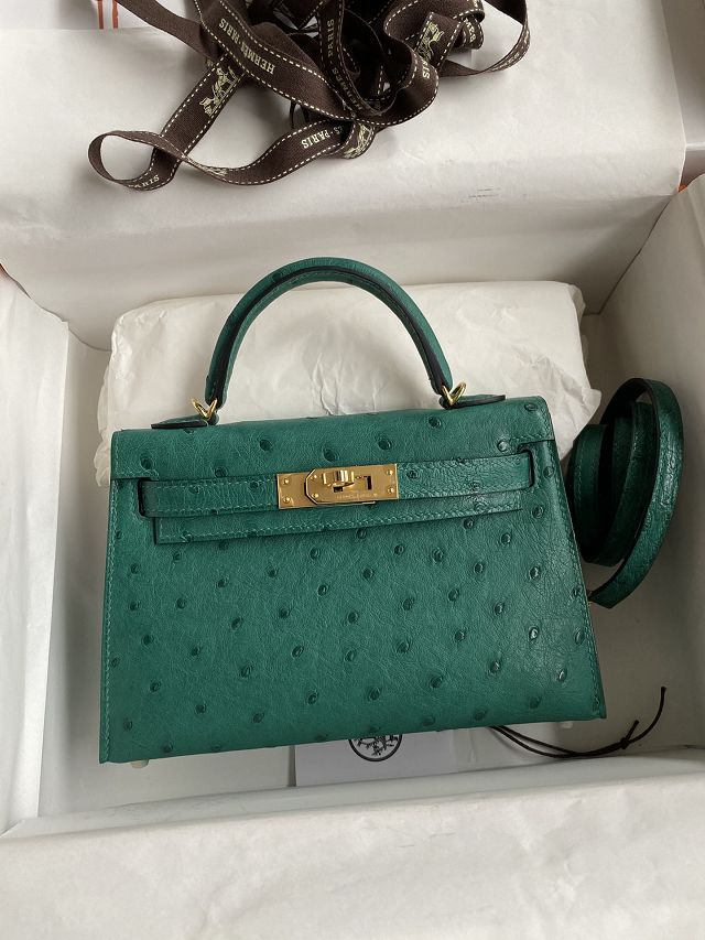 Hermes handmade genuine 100% ostrich leather kelly 19 bag K019 