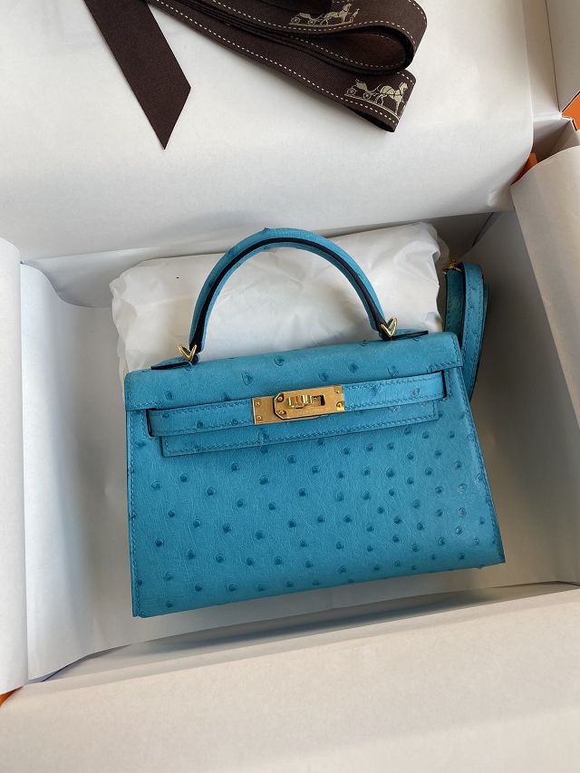 Hermes handmade genuine 100% ostrich leather kelly 19 bag K019 