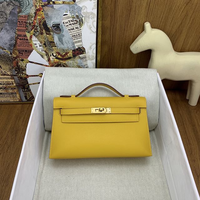 Hermes original swift leather mini kelly 22 clutch K0012 amber