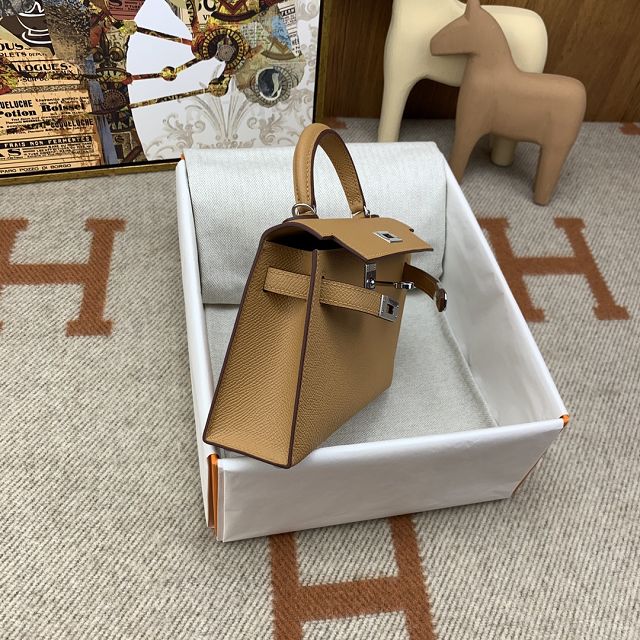 Hermes original epsom leather mini kelly 19 bag K0019 biscuit