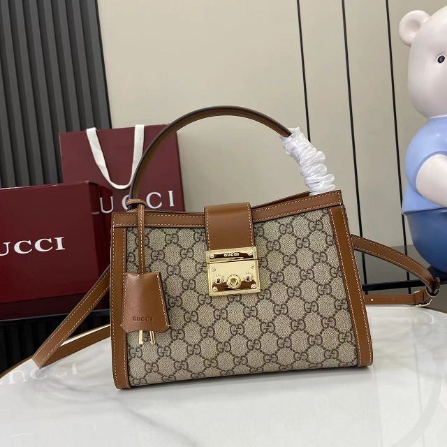 GG original fabric padlock medium top handle bag 838992 brown