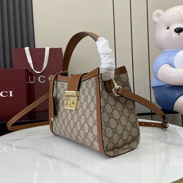 GG original fabric padlock medium top handle bag 838992 brown