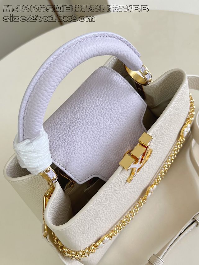 Louis vuitton original calfskin capucines BB handbag M25461 beige&purple