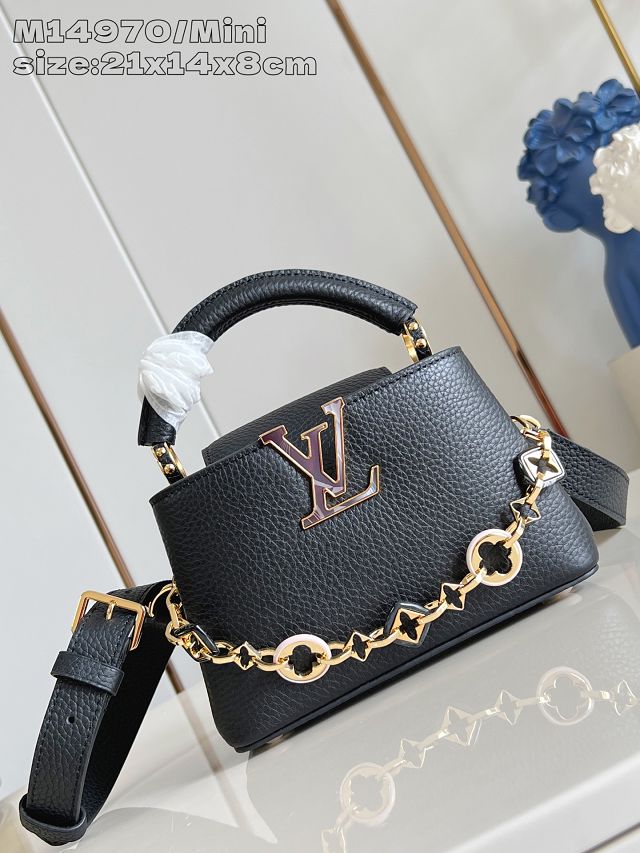 Louis vuitton original calfskin capucines mini handbag M14971 black