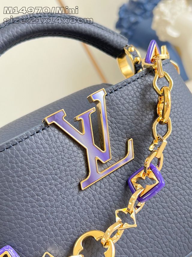 Louis vuitton original calfskin capucines mini handbag M14971 navy blue