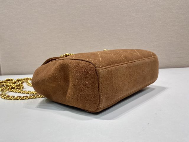 Prada original suede calfskin small shoulder bag 1BD600 brown