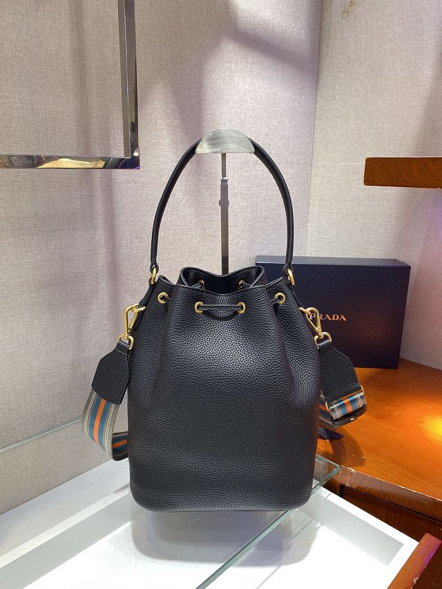 Prada original calfskin medium bucket bag 1BE030 black