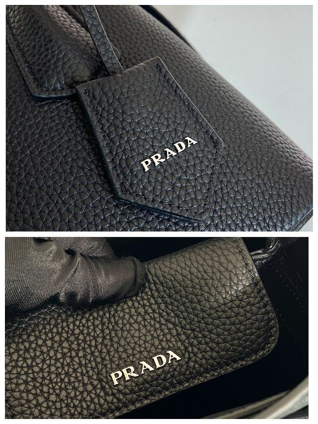 Prada original grained calfskin double small bag 1BG443 black