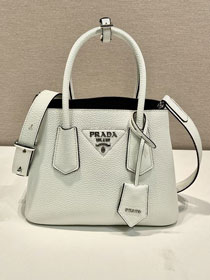 Prada original grained calfskin double small bag 1BG443 white
