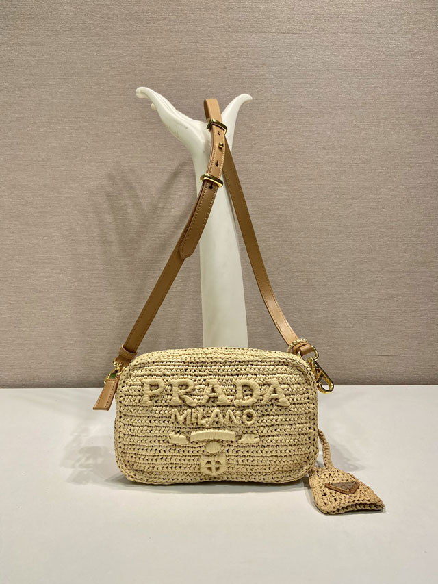 Prada original raffia crochet brique bag 1BH196 beige