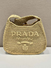 Prada original raffia crochet shoulder bag 1BG186 beige