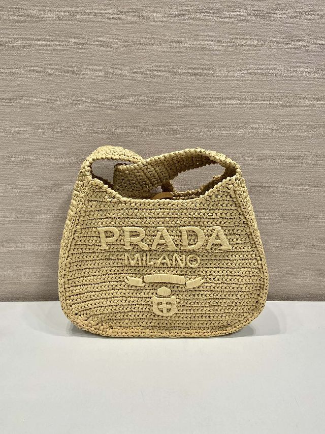 Prada original raffia crochet shoulder bag 1BG186 beige