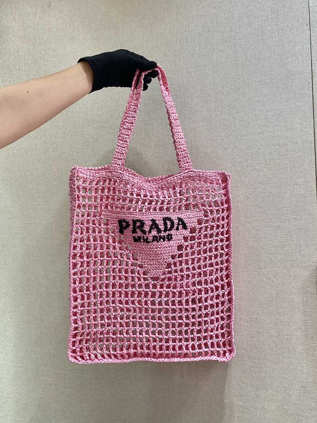 Prada original raffia crochet tote bag 1BG393