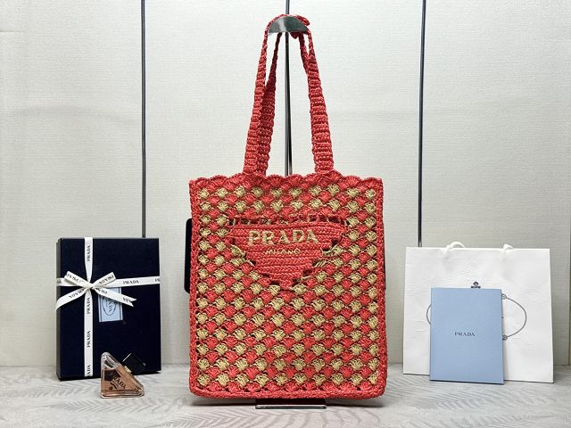 Prada original raffia crochet tote bag 1BG393