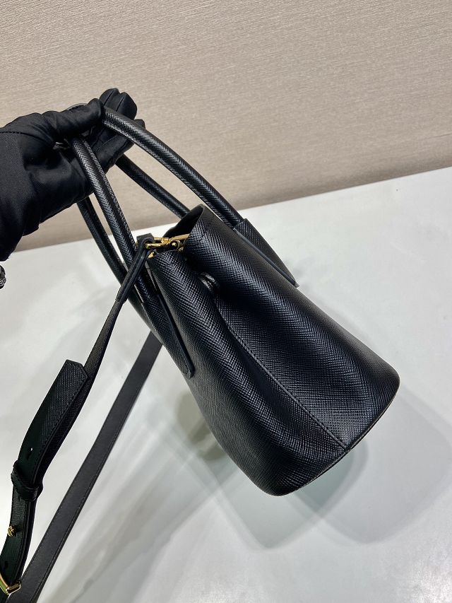 Prada original saffiano calfskin double small bag 1BG443 black