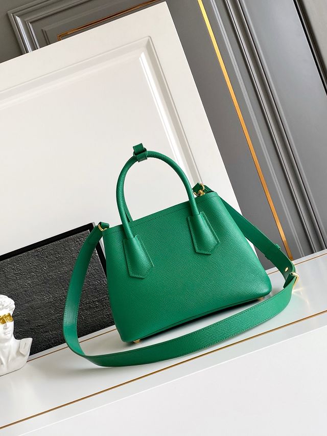 Prada original saffiano calfskin double small bag 1BG443 green