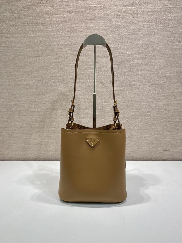 Prada original soft calfskin small bucket bag 1BE080 brown