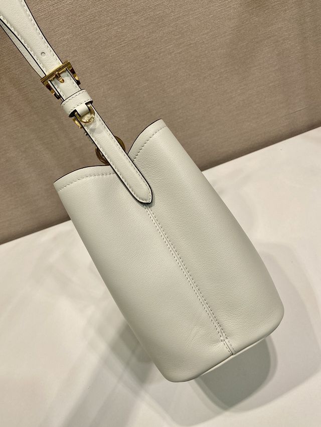 Prada original soft calfskin small bucket bag 1BE080 white
