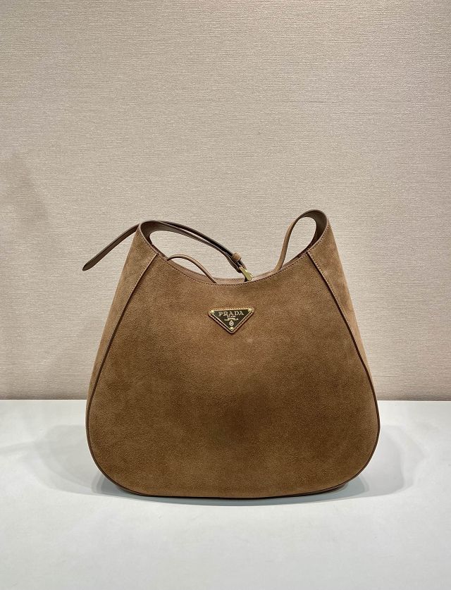 Prada original suede calfskin large cleo bag 1BC181 brown