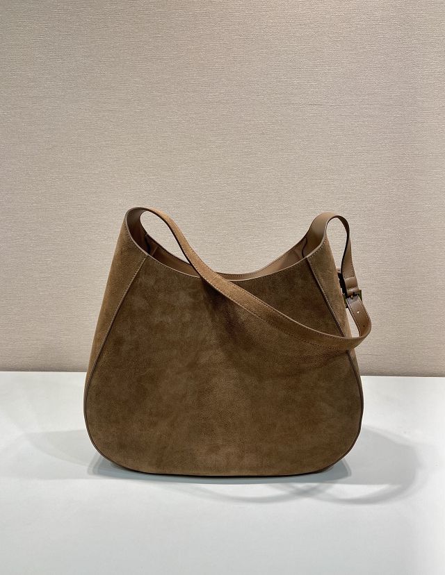 Prada original suede calfskin large cleo bag 1BC181 brown