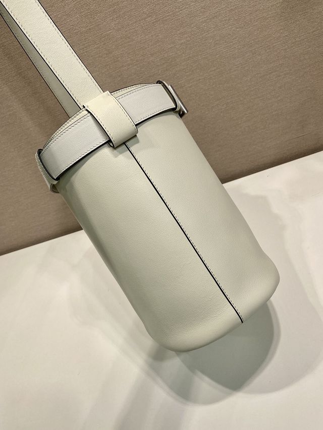 Prada original  calfskin bucket bag with belt 1BE085 white
