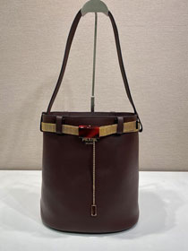Prada original calfskin bucket bag with jeweled belt 1BE085 burgundy