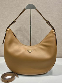 Prada original calfskin large hobo bag 1BC212 brown