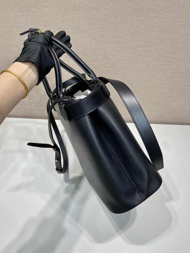 Prada original calfskin large tote bag with belt 1BA416 black
