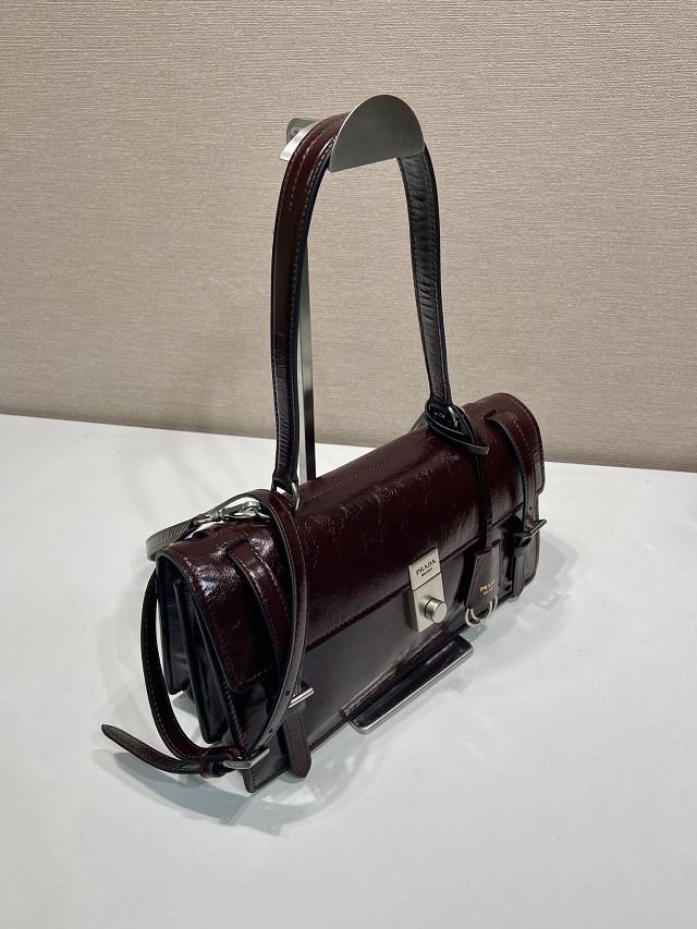 Prada original calfskin medium handbag 1BN026 dark brown