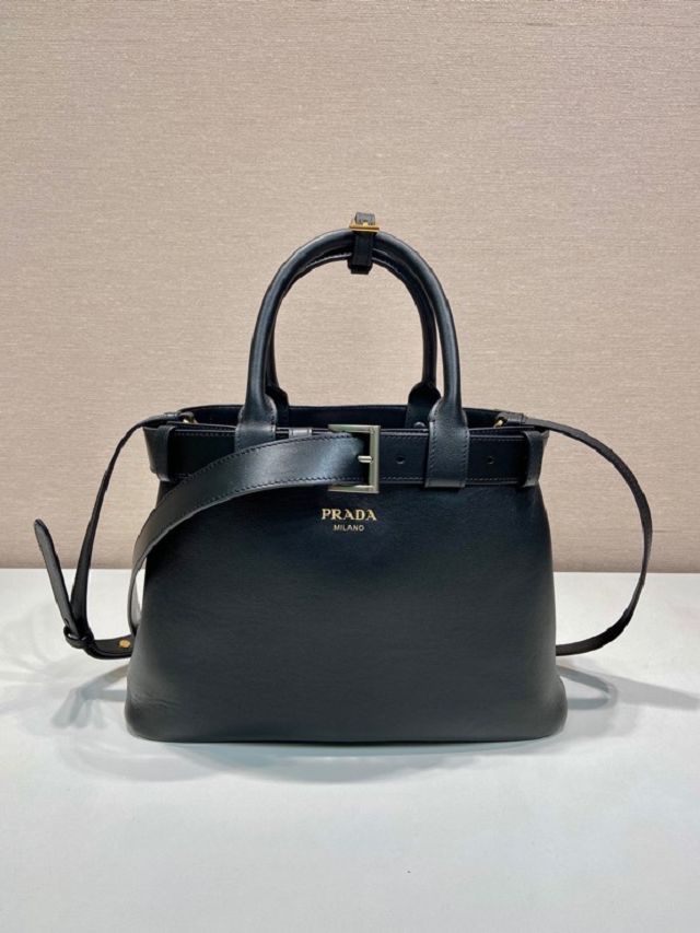 Prada original calfskin tote bag with belt 1BA434 black
