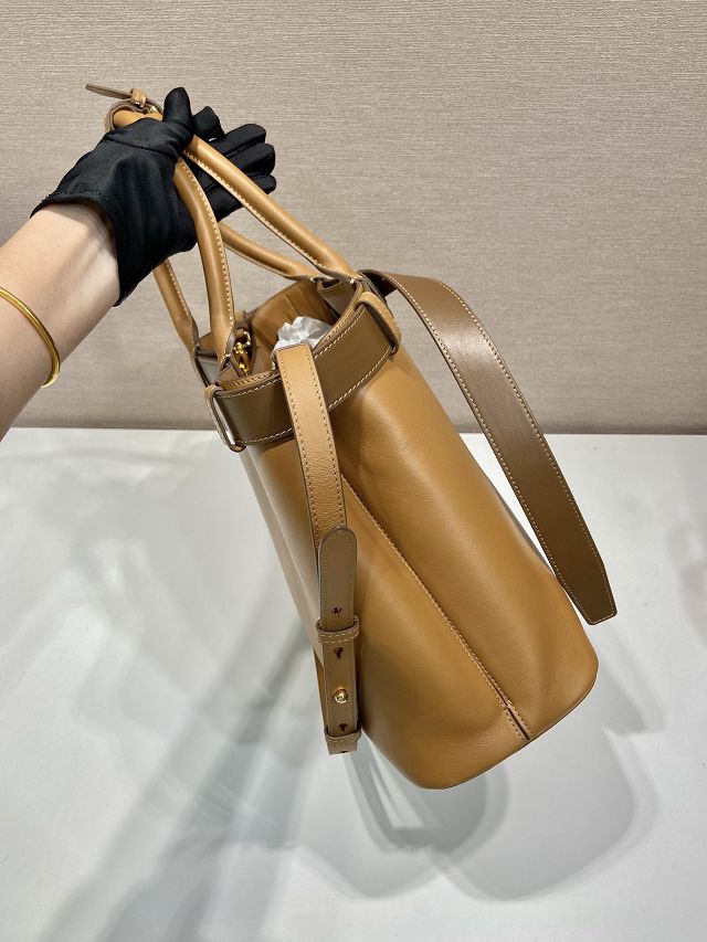 Prada original calfskin large tote bag with belt 1BA416 caramel