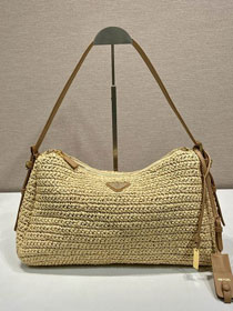 Prada original raffia aimee large crochet bag 1BC246 beige