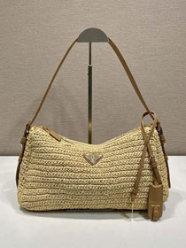 Prada original raffia aimee medium crochet bag 1BC247 beige