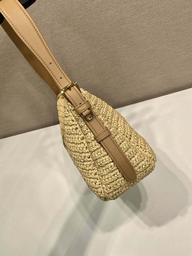 Prada original raffia aimee medium crochet bag 1BC247 beige