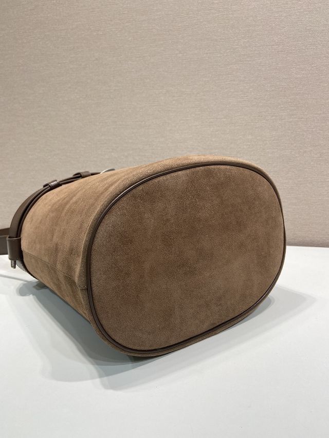 Prada original suede bucket bag with belt 1BE085 brown