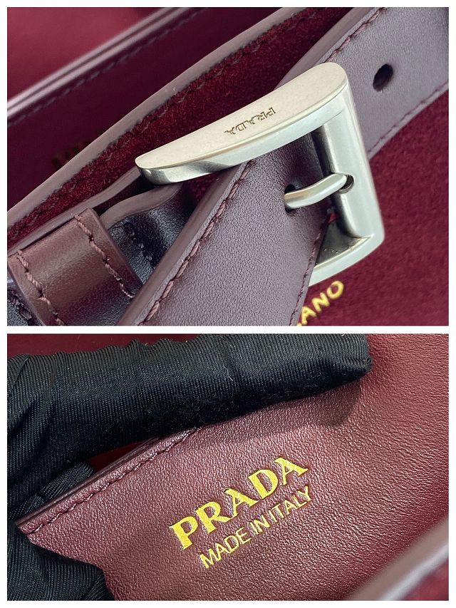 Prada original suede tote bag with belt 1BA434 bordeaux