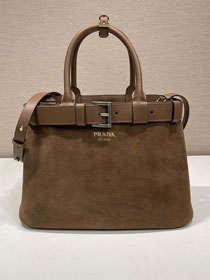 Prada original suede tote bag with belt 1BA434 brown