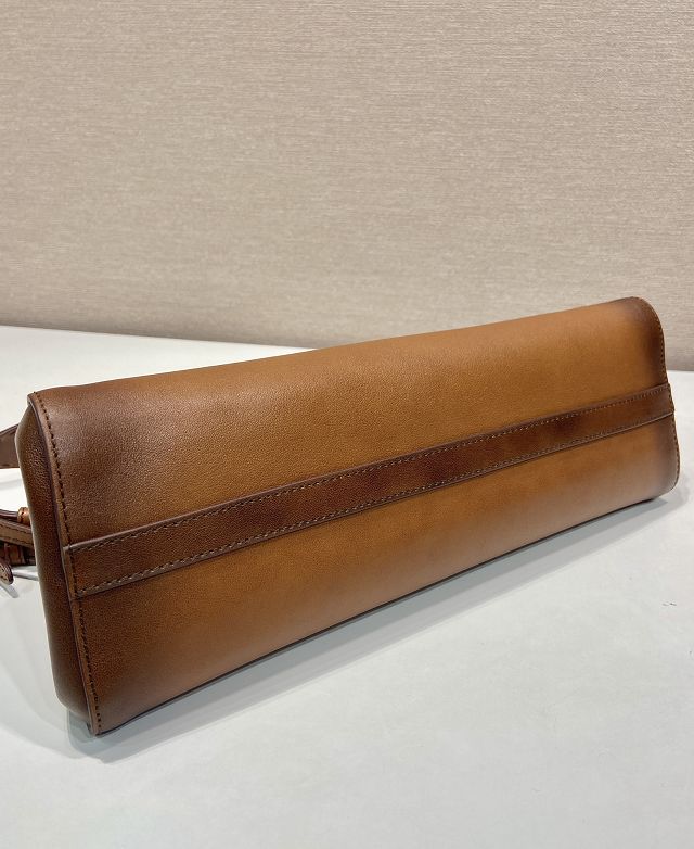 Prada original calfskin top handle bag 1BC262 brown