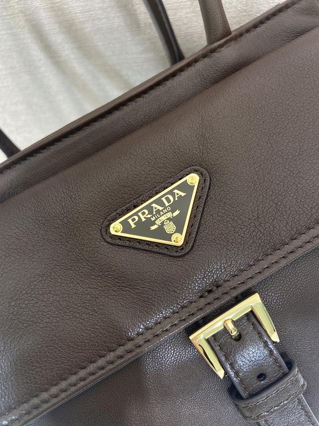 Prada original lambskin explore medium tote bag 1BG596 dark brown