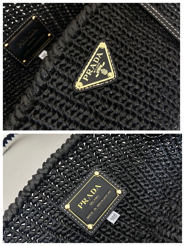 Prada original raffia crochet basket bag 1BA463 black