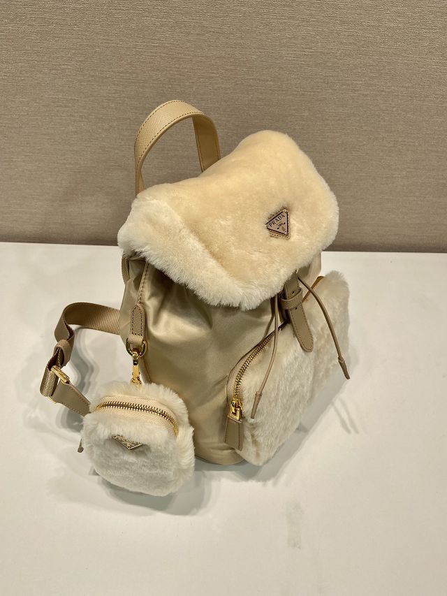 Prada original shearling backpack 1BZ074 beige