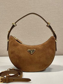 Prada original suede arque shoulder bag 1BC194 brown