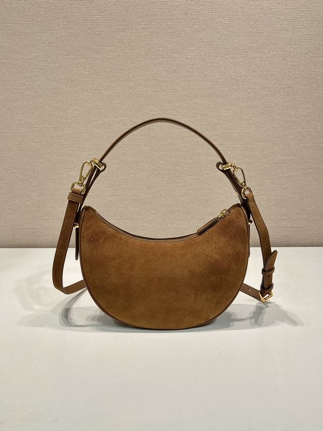 Prada original suede arque shoulder bag 1BC194 brown
