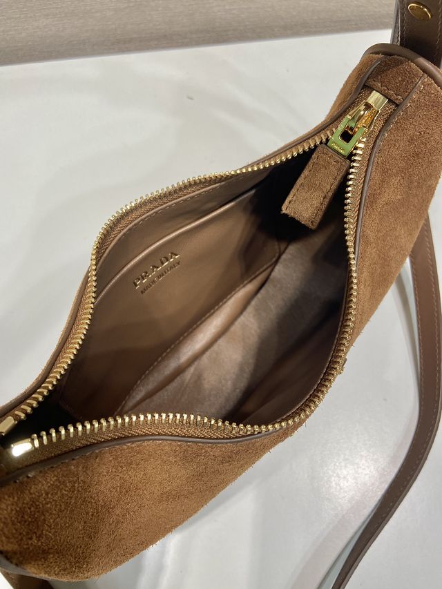Prada original suede arque shoulder bag 1BC194 brown