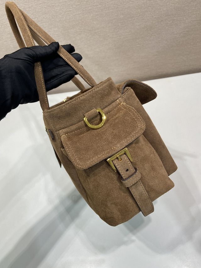 Prada original suede explore medium tote bag 1BG596 dark brown