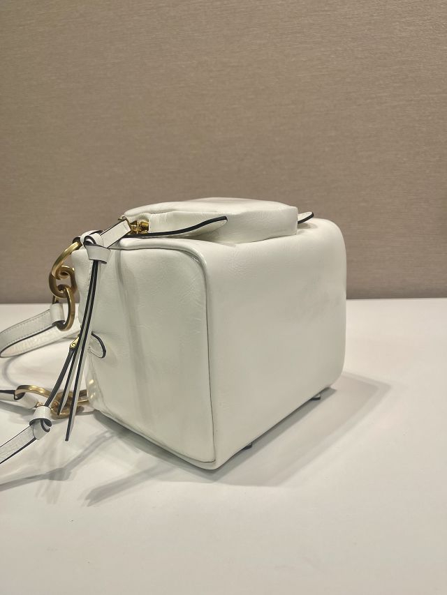 Prada original calfskin mini shoulder bag 1BB137 white