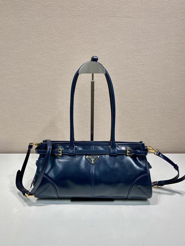 Prada original calfskin bonnie medium tote bag 1BA426 dark blue